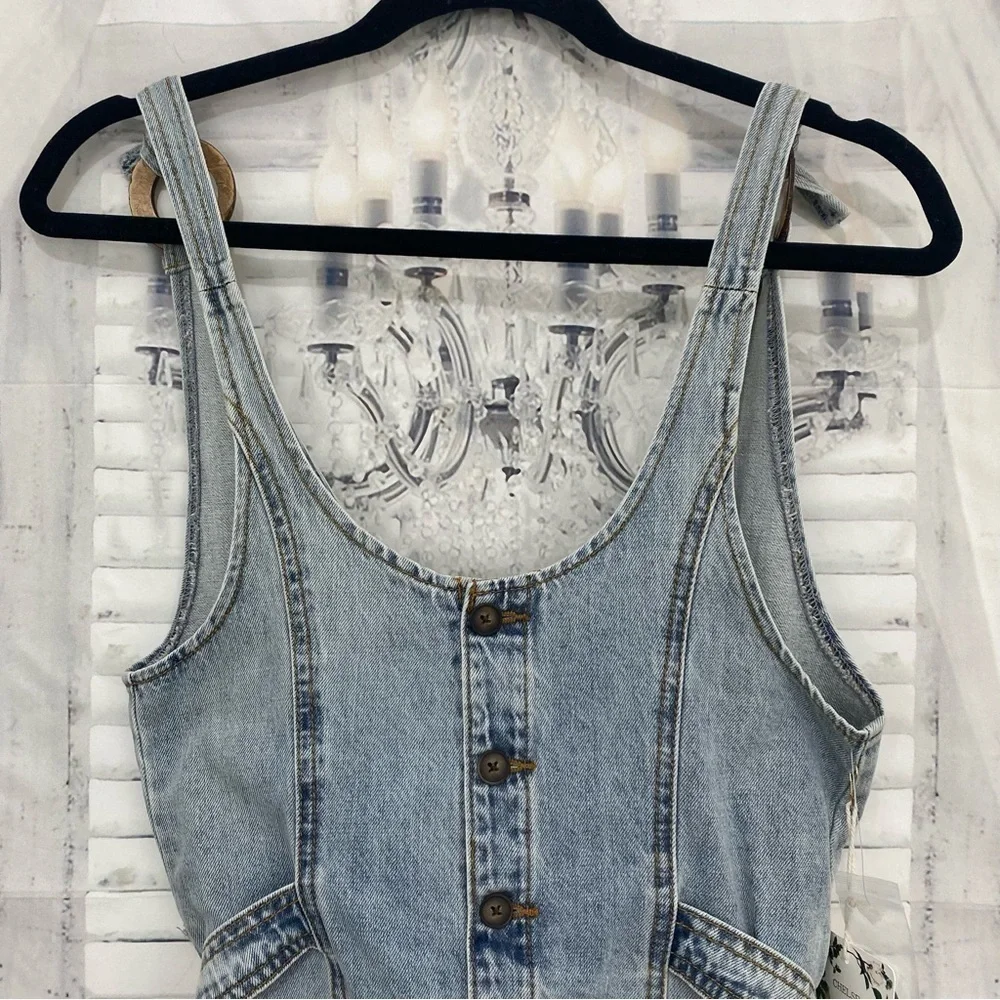Chelsea & Violet Big Girls Size Large 1 Piece Denim Button Front Tie Back Romper - Picture 2 of 11